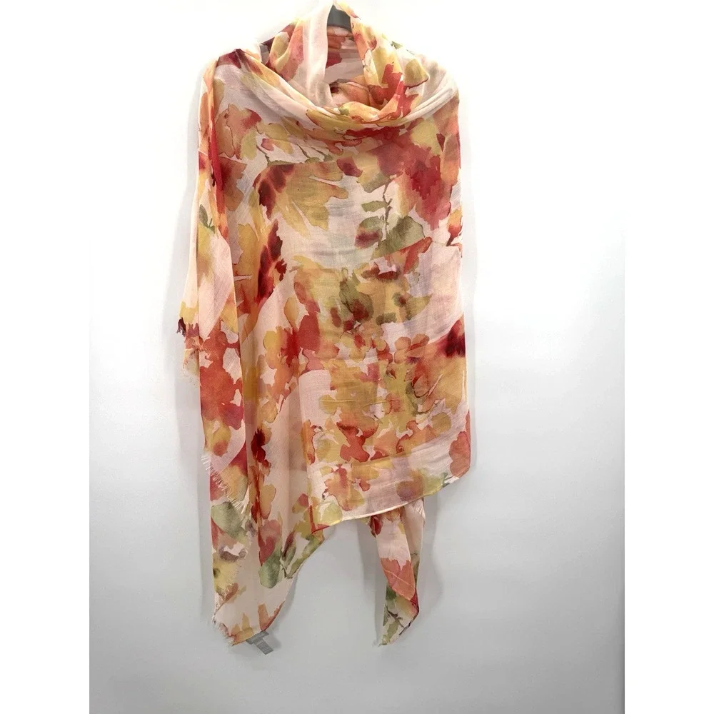 Nordstroms Watercolor Floral Silk Scarf 79x40 Bloomcore Fairy Whimsical Ethereal